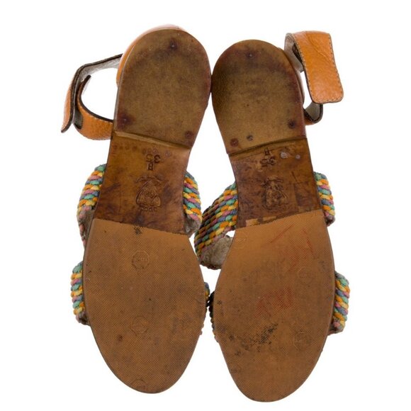 Gucci Authentic Rare Vintage Rainbow Tan Brown Leather Slingback Flat Sandals 5 - Picture 5 of 10